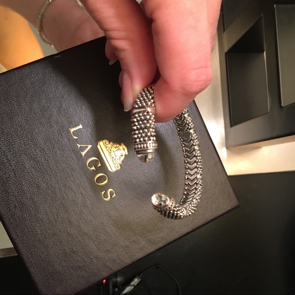 Lagos white topaz torque caviar cuff bracelet